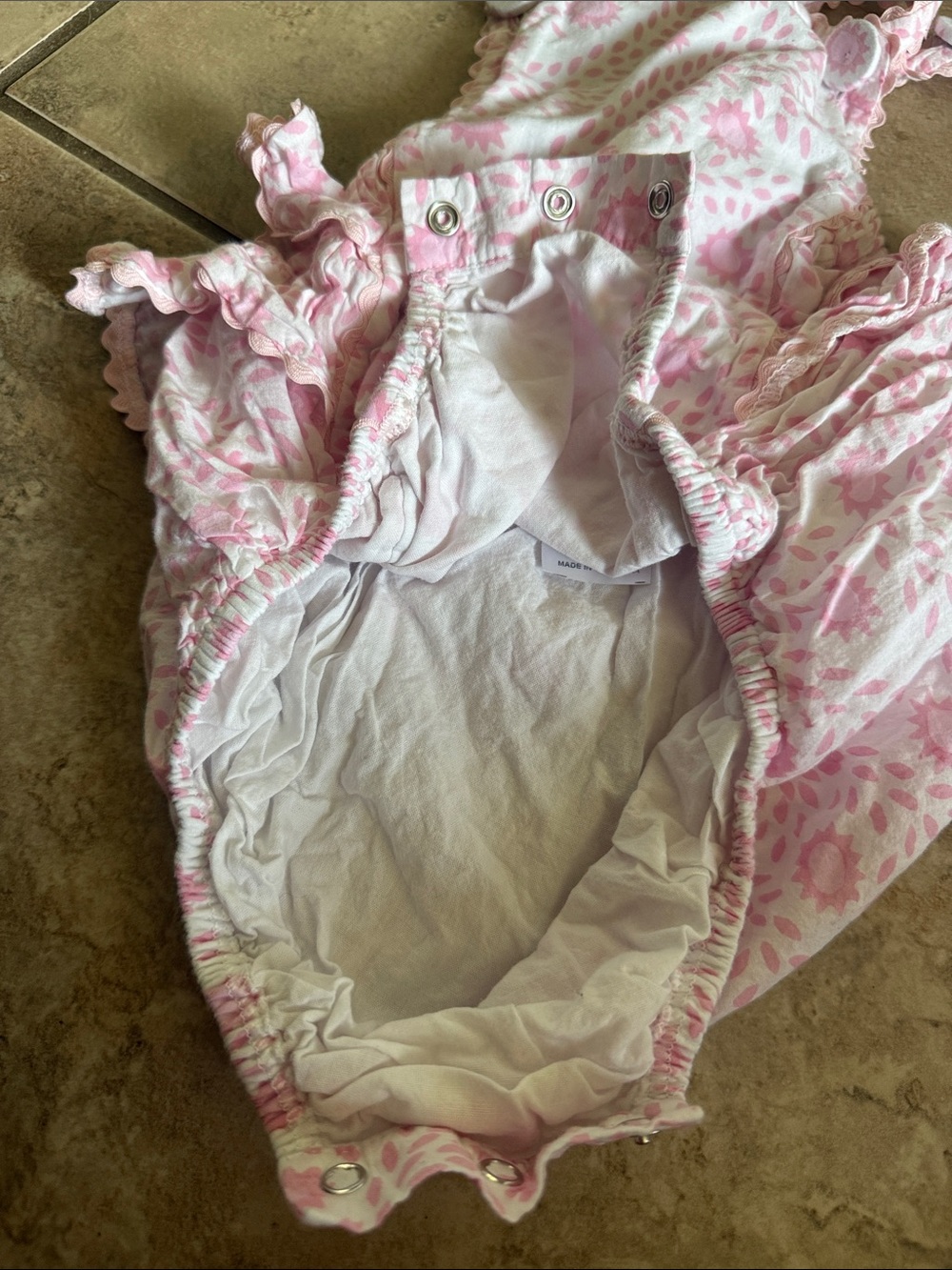 Toddler Girl Bubble Romper, Pink Floral with Ruffles - Picture 4 of 5